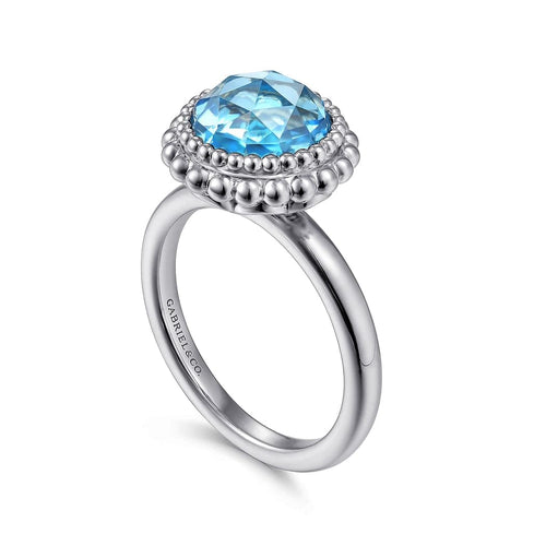 925 Sterling Silver Round Blue Topaz Bezel Set Ring with Bujukan Bead Halo - LR51792SVJBT-Gabriel & Co.-Renee Taylor Gallery