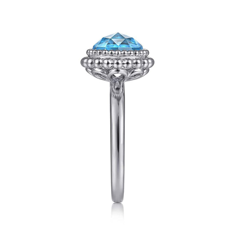 925 Sterling Silver Round Blue Topaz Bezel Set Ring with Bujukan Bead Halo - LR51792SVJBT-Gabriel & Co.-Renee Taylor Gallery