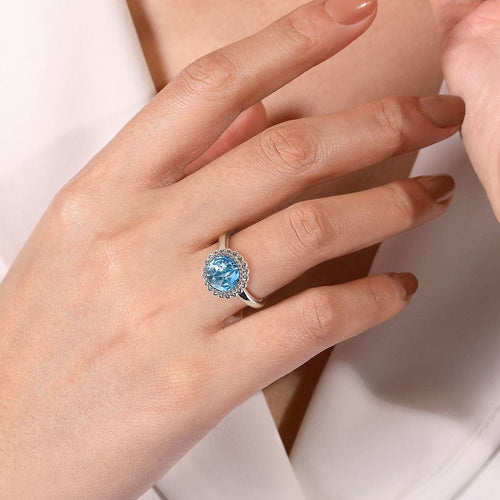 925 Sterling Silver Round Blue Topaz Bezel Set Ring with Bujukan Bead Halo - LR51792SVJBT-Gabriel & Co.-Renee Taylor Gallery