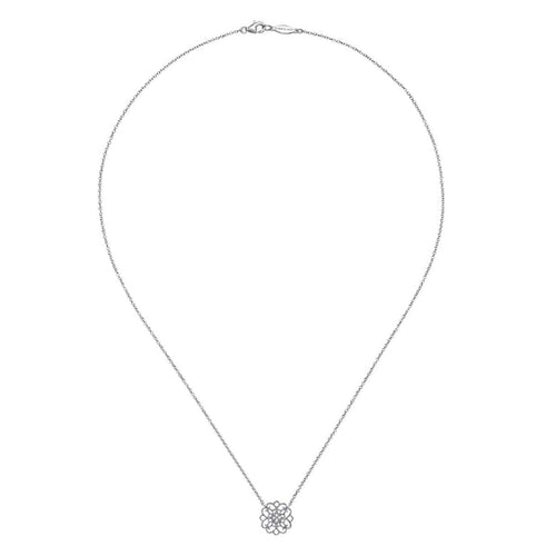 925 Sterling Silver Round Filigree White Sapphire Pendant Necklace - NK4333SVJWS-Gabriel & Co.-Renee Taylor Gallery