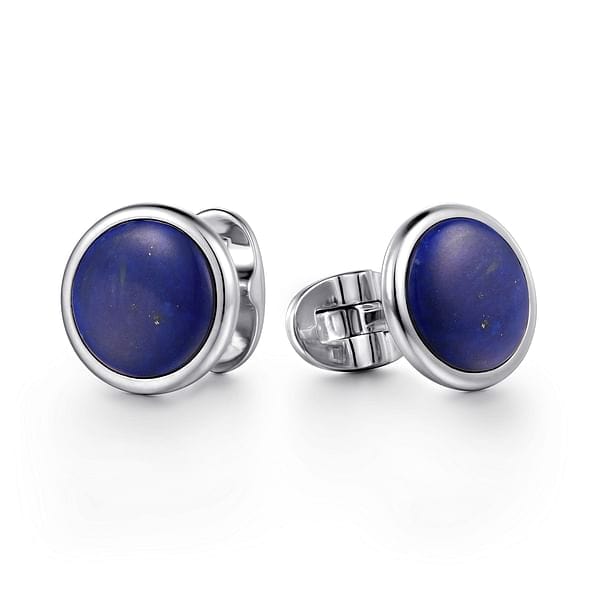 925 Sterling Silver Round Lapis Cufflinks - CL43SVJLP-Gabriel & Co.-Renee Taylor Gallery