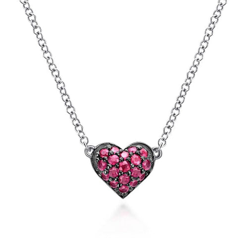 925 Sterling Silver Ruby Pave Heart Pendant Necklace - NK4325SVJRB-Gabriel & Co.-Renee Taylor Gallery