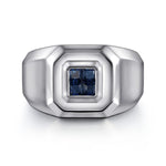 925 Sterling Silver Signet Ring with Princess Cut Sapphire - MR20017SVJSB-Gabriel & Co.-Renee Taylor Gallery