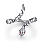 925 Sterling Silver Snake Bujukan Ruby Bypass Ring - LR52866SVJRB-Gabriel & Co.-Renee Taylor Gallery