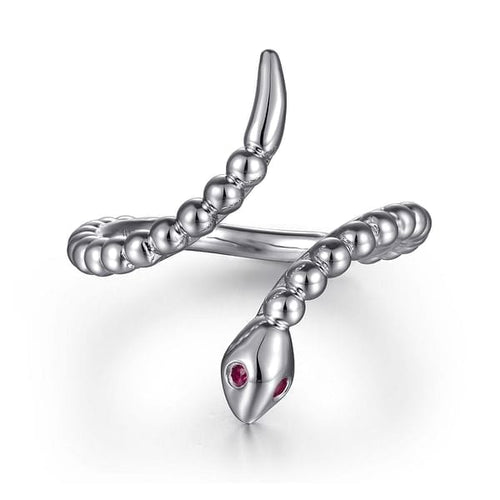 925 Sterling Silver Snake Bujukan Ruby Bypass Ring - LR52866SVJRB-Gabriel & Co.-Renee Taylor Gallery