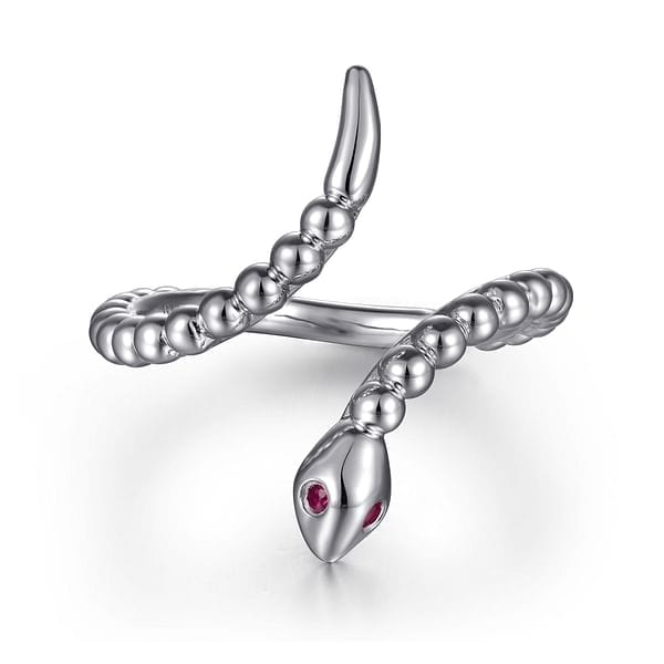 925 Sterling Silver Snake Bujukan Ruby Bypass Ring - LR52866SVJRB-Gabriel & Co.-Renee Taylor Gallery