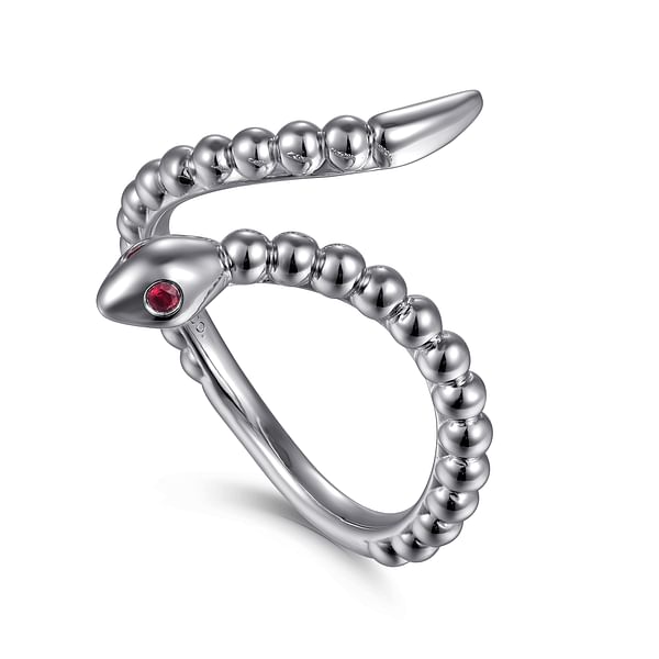 925 Sterling Silver Snake Bujukan Ruby Bypass Ring - LR52866SVJRB-Gabriel & Co.-Renee Taylor Gallery