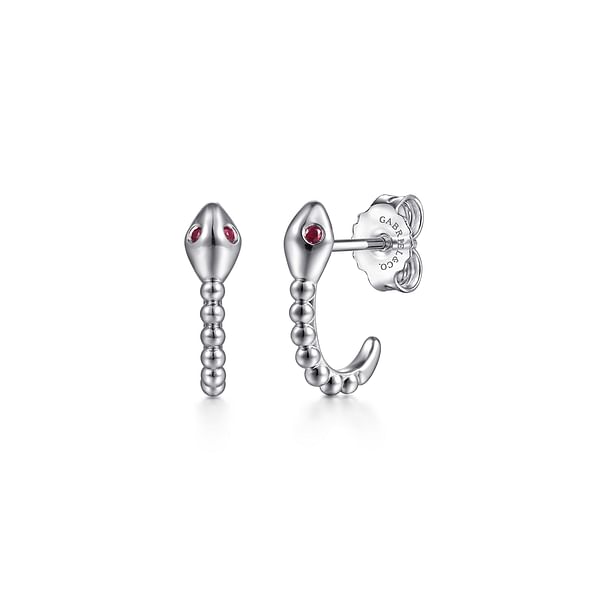 925 Sterling Silver Snake Bujukan Ruby J Hoop Stud Earrings - EG15433SVJRB-Gabriel & Co.-Renee Taylor Gallery