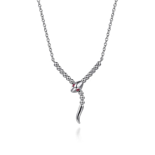 925 Sterling Silver Snake Bujukan Ruby Y Necklace - NK7916SVJRB-Gabriel & Co.-Renee Taylor Gallery