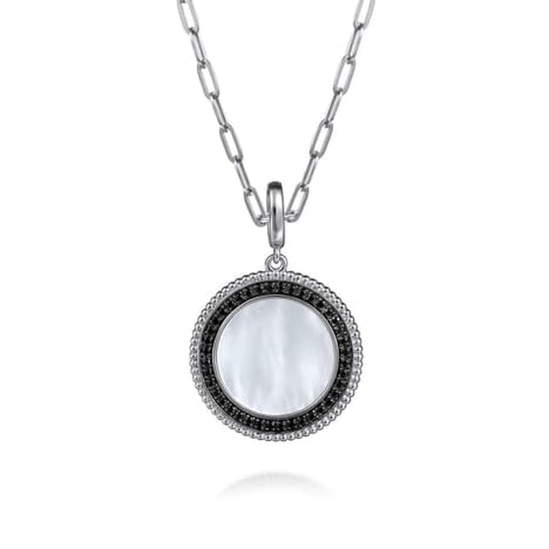 925 Sterling Silver White Mother Pearl and Black Spinel Bujukan Medallion Pendant - PT6635SVJMC-Gabriel & Co.-Renee Taylor Gallery