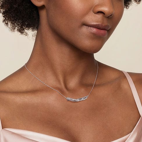 925 Sterling Silver White Sapphire Bar Necklace, White Sapphire - NK5896SVJWS-Gabriel & Co.-Renee Taylor Gallery