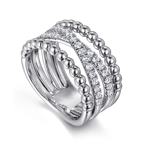 925 Sterling Silver White Sapphire Bujukan Criss Cross Ladies Ring - LR52537SVJWS-Gabriel & Co.-Renee Taylor Gallery