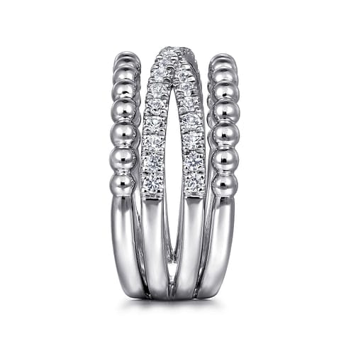 925 Sterling Silver White Sapphire Bujukan Criss Cross Ladies Ring - LR52537SVJWS-Gabriel & Co.-Renee Taylor Gallery