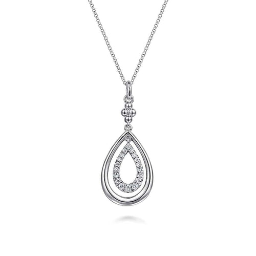 925 Sterling Silver Octagon White Sapphire Bujukan Drop Pendant Necklace - NK7495SVJWS-Gabriel & Co.-Renee Taylor Gallery