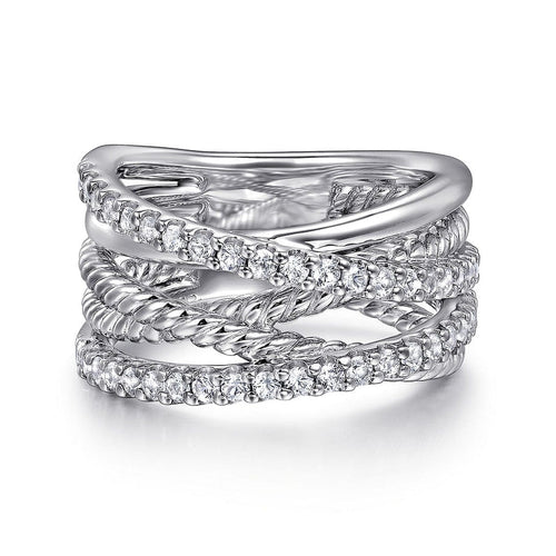 925 Sterling Silver White Sapphire Hampton Twisted Ladies Ring - LR52529SVJWS-Gabriel & Co.-Renee Taylor Gallery