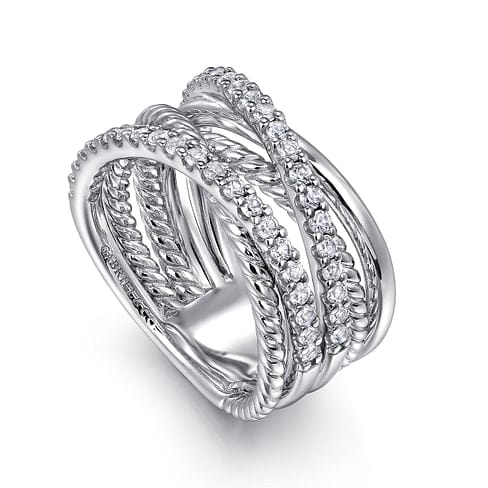 925 Sterling Silver White Sapphire Hampton Twisted Ladies Ring - LR52529SVJWS-Gabriel & Co.-Renee Taylor Gallery