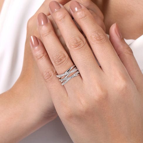 925 Sterling Silver White Sapphire Hampton Twisted Ladies Ring - LR52529SVJWS-Gabriel & Co.-Renee Taylor Gallery