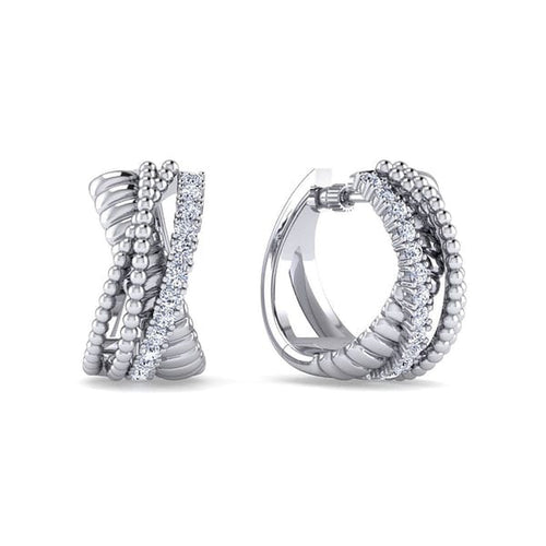 925 Sterling Silver White Sapphire Intricate Hoop Earrings - EG14698SVJWS-Gabriel & Co.-Renee Taylor Gallery