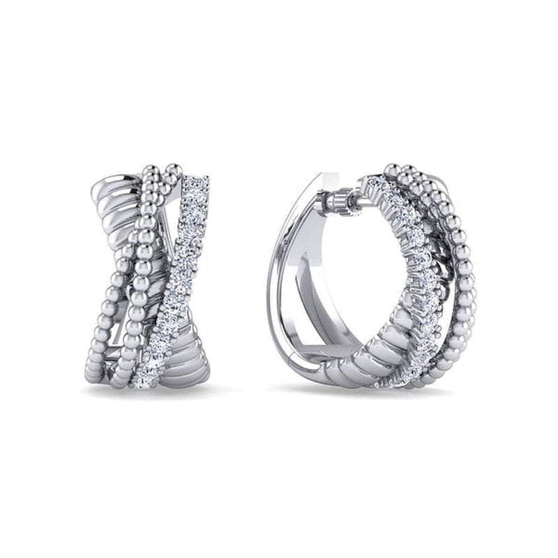 925 Sterling Silver White Sapphire Intricate Hoop Earrings - EG14698SVJWS-Gabriel & Co.-Renee Taylor Gallery