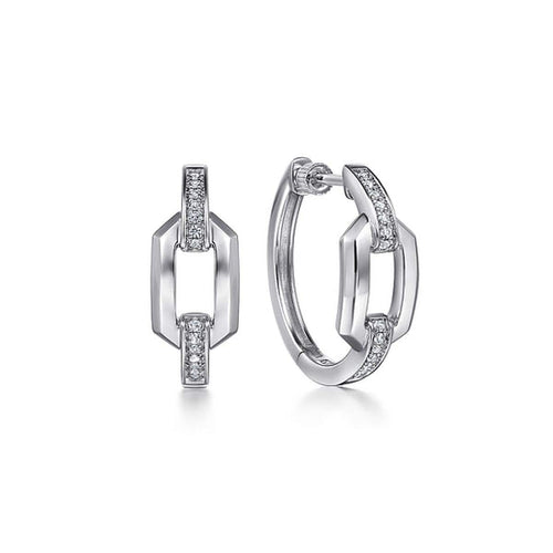 925 Sterling Silver White Sapphire Link Chain Hoop Earrings - EG15006SVJWS-Gabriel & Co.-Renee Taylor Gallery