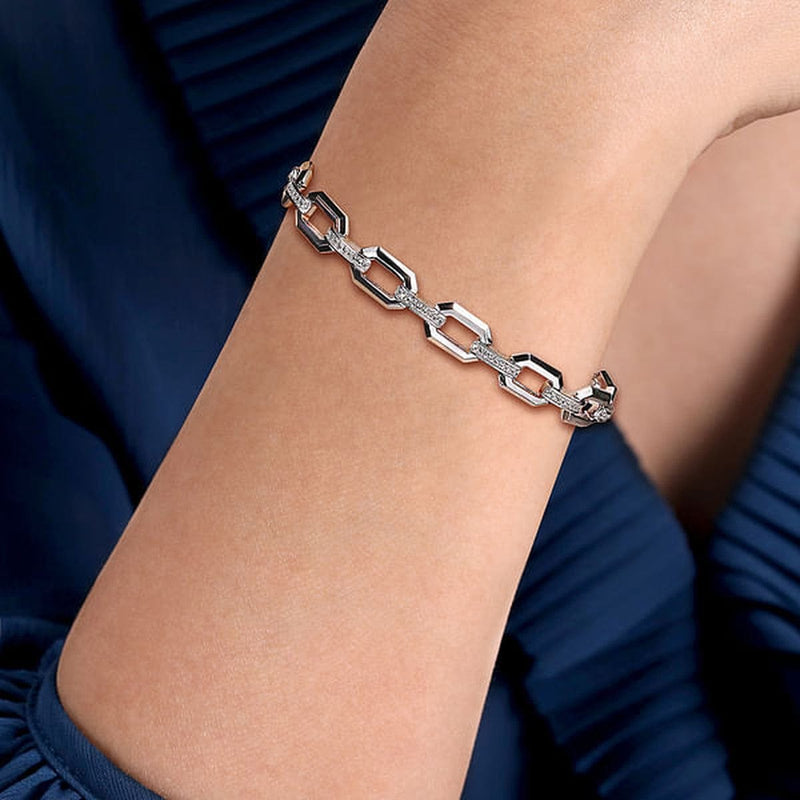 925 Sterling Silver White Sapphire Link Chain Tennis Bracelet - TB4887-75SVJWS-Gabriel & Co.-Renee Taylor Gallery