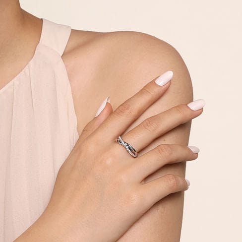 925 Sterling Silver White Sapphire Pavé Criss Cross Ring - LR51410SVJWS-Gabriel & Co.-Renee Taylor Gallery