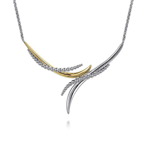 925 Sterling Silver and 14K Yellow Gold Bujukan Bypass Necklace - NK7776MZJJJ-Gabriel & Co.-Renee Taylor Gallery