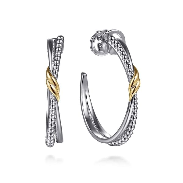 925 Sterling Silver and 14K Yellow Gold Bujukan Criss Cross J Hoop Earrings - EG15297MZJJJ-Gabriel & Co.-Renee Taylor Gallery