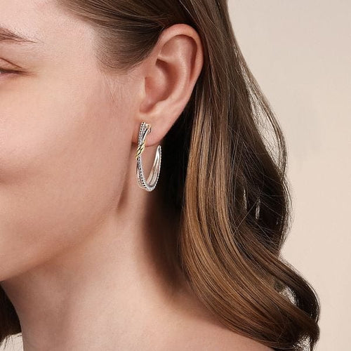 925 Sterling Silver and 14K Yellow Gold Bujukan Criss Cross J Hoop Earrings - EG15297MZJJJ-Gabriel & Co.-Renee Taylor Gallery