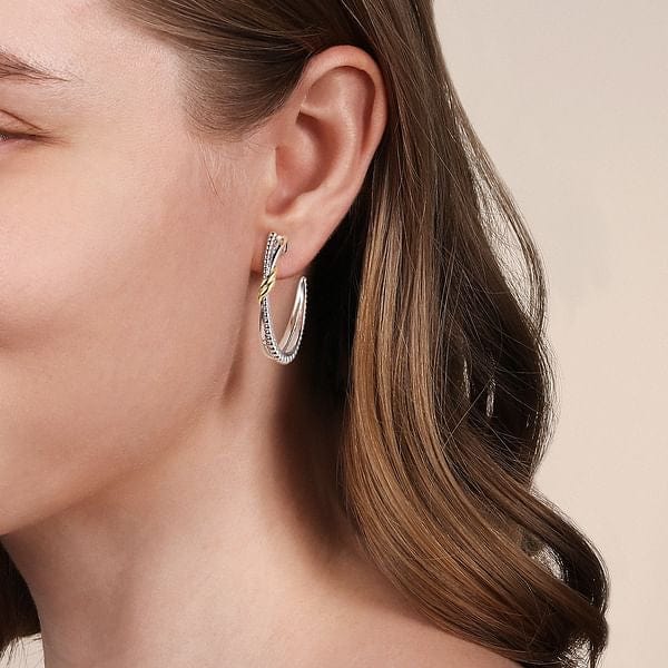 925 Sterling Silver and 14K Yellow Gold Bujukan Criss Cross J Hoop Earrings - EG15297MZJJJ-Gabriel & Co.-Renee Taylor Gallery