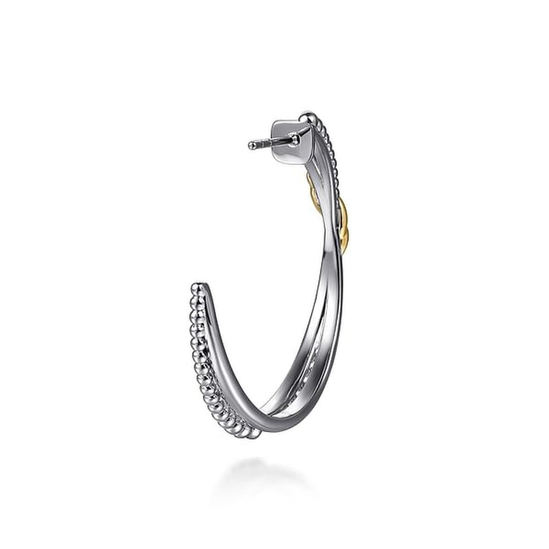 925 Sterling Silver and 14K Yellow Gold Bujukan Criss Cross J Hoop Earrings - EG15297MZJJJ-Gabriel & Co.-Renee Taylor Gallery