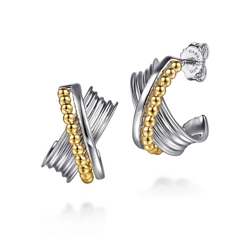 925 Sterling Silver and 14K Yellow Gold Bujukan Cross J Hoop Earrings - EG15298MZJJJ-Gabriel & Co.-Renee Taylor Gallery