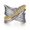 925 Sterling Silver and 14K Yellow Gold Bujukan Criss Cross Ring - LR52761MZJJJ-Gabriel & Co.-Renee Taylor Gallery