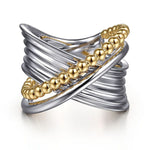 925 Sterling Silver and 14K Yellow Gold Bujukan Criss Cross Ring - LR52761MZJJJ-Gabriel & Co.-Renee Taylor Gallery