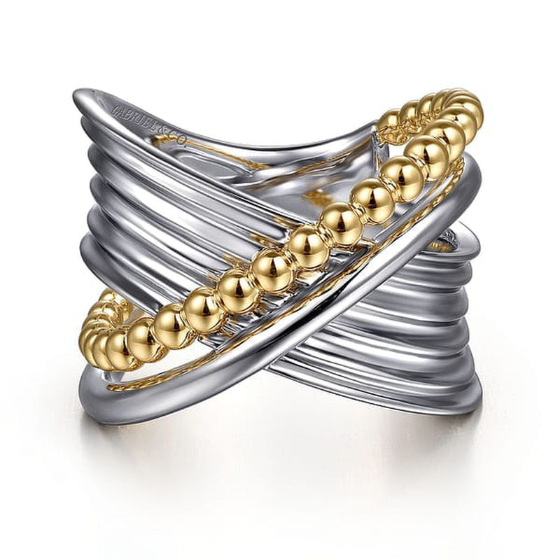 925 Sterling Silver and 14K Yellow Gold Bujukan Criss Cross Ring - LR52761MZJJJ-Gabriel & Co.-Renee Taylor Gallery