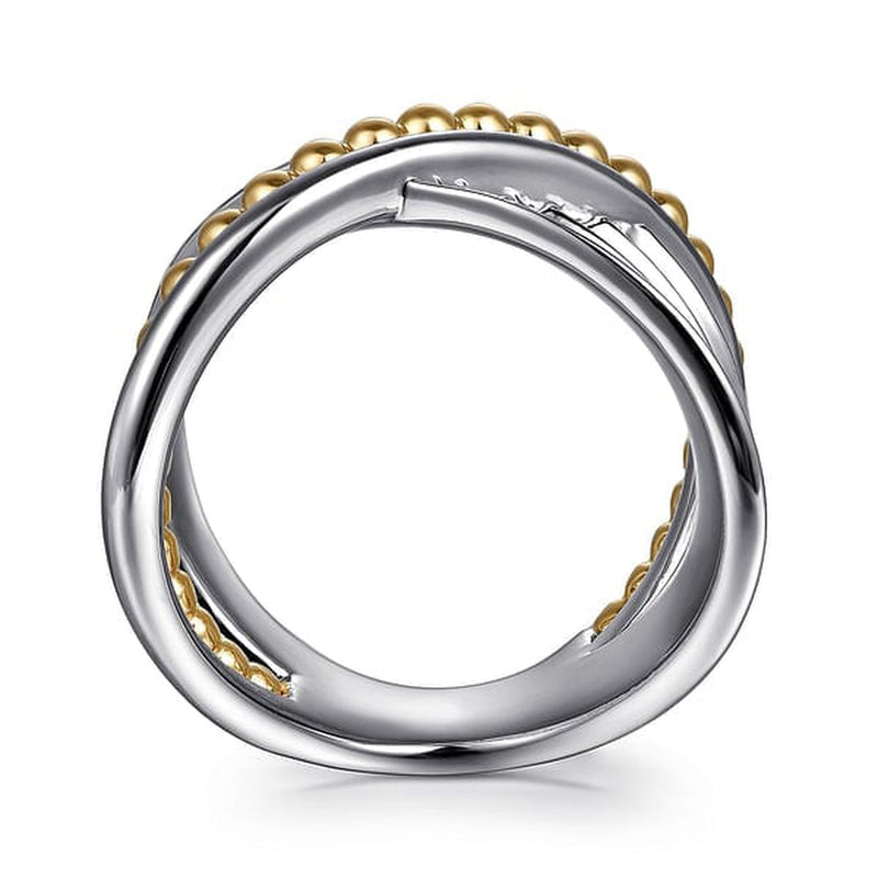 925 Sterling Silver and 14K Yellow Gold Bujukan Criss Cross Ring - LR52761MZJJJ-Gabriel & Co.-Renee Taylor Gallery