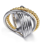 925 Sterling Silver and 14K Yellow Gold Bujukan Criss Cross Ring - LR52761MZJJJ-Gabriel & Co.-Renee Taylor Gallery