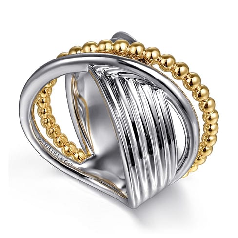 925 Sterling Silver and 14K Yellow Gold Bujukan Criss Cross Ring - LR52761MZJJJ-Gabriel & Co.-Renee Taylor Gallery