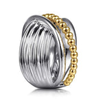 925 Sterling Silver and 14K Yellow Gold Bujukan Criss Cross Ring - LR52761MZJJJ-Gabriel & Co.-Renee Taylor Gallery