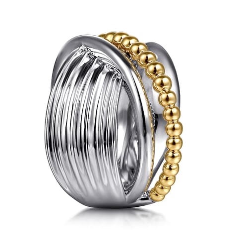 925 Sterling Silver and 14K Yellow Gold Bujukan Criss Cross Ring - LR52761MZJJJ-Gabriel & Co.-Renee Taylor Gallery
