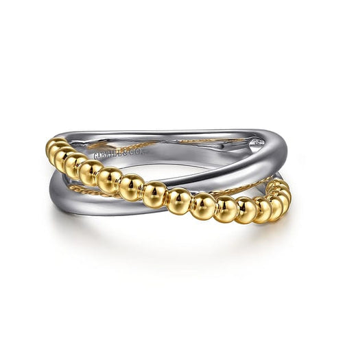 925 Sterling Silver and 14K Yellow Gold Bujukan Criss Cross Ring - LR52766MZJJJ-Gabriel & Co.-Renee Taylor Gallery