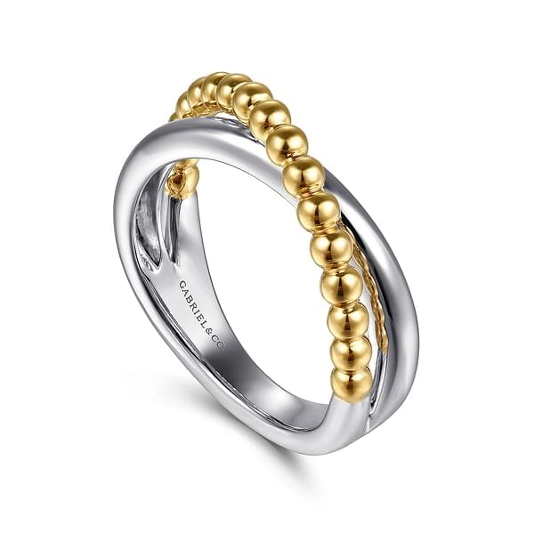 925 Sterling Silver and 14K Yellow Gold Bujukan Criss Cross Ring - LR52766MZJJJ-Gabriel & Co.-Renee Taylor Gallery
