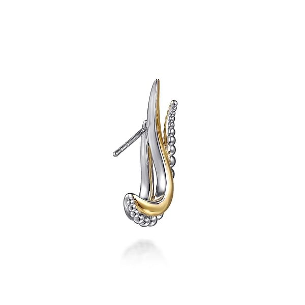 925 Sterling Silver and 14K Yellow Gold Bujukan Criss Cross Spiked J Hoop Earrings - EG15290MZJJJ-Gabriel & Co.-Renee Taylor Gallery