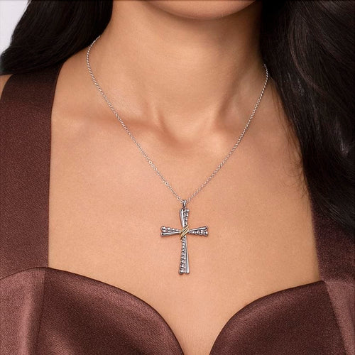 925 Sterling Silver and 14K Yellow Gold Bujukan Cross Pendant Necklace - NK7778MZJJJ-Gabriel & Co.-Renee Taylor Gallery