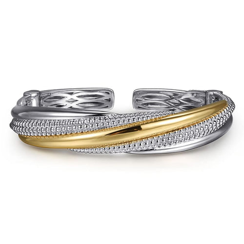 925 Sterling Silver and 14K Yellow Gold Bujukan Twisted Wire Bangle Bracelet - BG5044-62MZJJJ-Gabriel & Co.-Renee Taylor Gallery