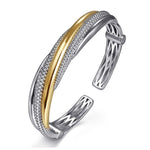 925 Sterling Silver and 14K Yellow Gold Bujukan Twisted Wire Bangle Bracelet - BG5044-62MZJJJ-Gabriel & Co.-Renee Taylor Gallery