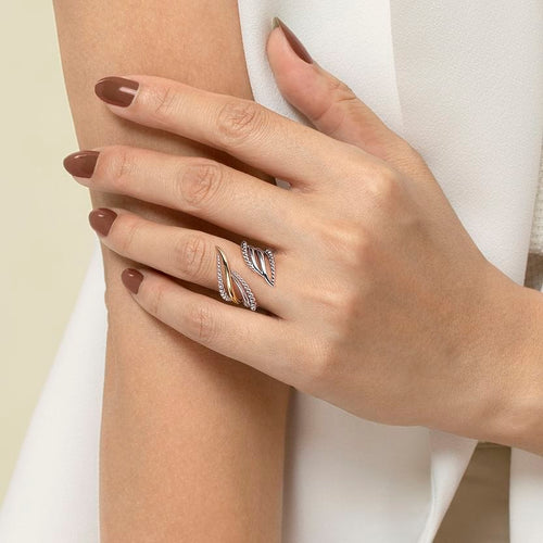 925 Sterling Silver and 14K Yellow Gold Bujukan Multiple Row Bypass Ring - LR52763MZJJJ-Gabriel & Co.-Renee Taylor Gallery