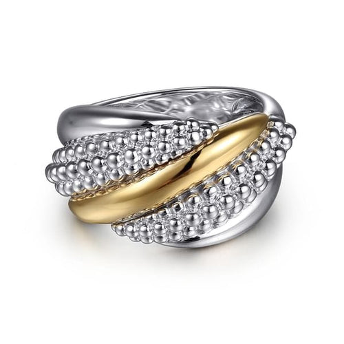 925 Sterling Silver and 14K Yellow Gold Bujukan Multiple Row Wide Band Ring - LR52757MZJJJ-Gabriel & Co.-Renee Taylor Gallery
