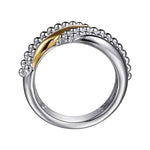 925 Sterling Silver and 14K Yellow Gold Bujukan Multiple Row Wide Band Ring - LR52757MZJJJ-Gabriel & Co.-Renee Taylor Gallery