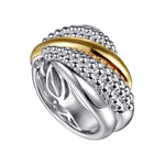 925 Sterling Silver and 14K Yellow Gold Bujukan Multiple Row Wide Band Ring - LR52757MZJJJ-Gabriel & Co.-Renee Taylor Gallery